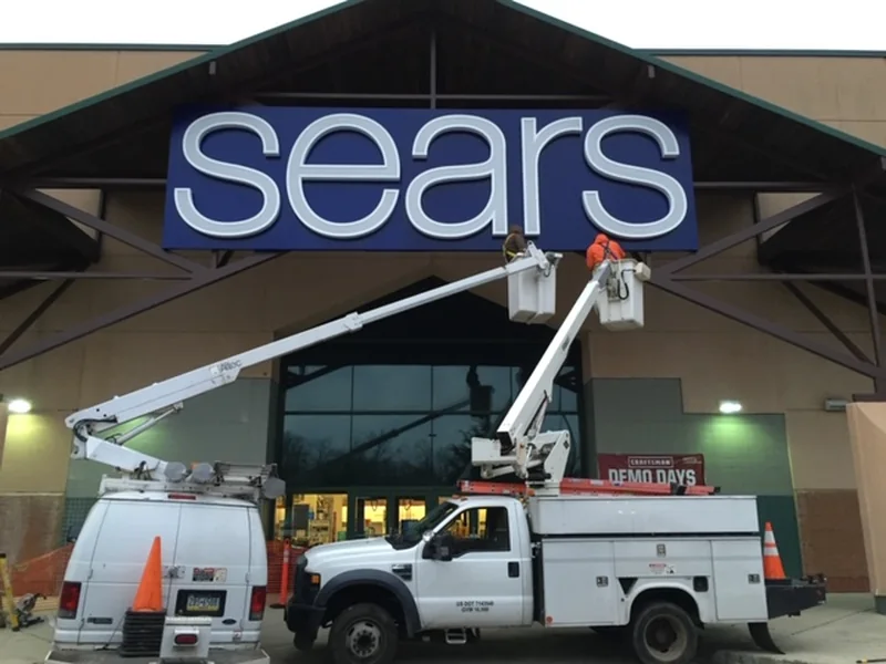 Sears: Storefront sign service, installed by VH Sign & Lighting